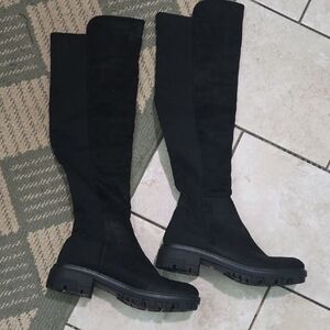 Unisa Black Over-the-Knee Chunky Lug Sole Boots